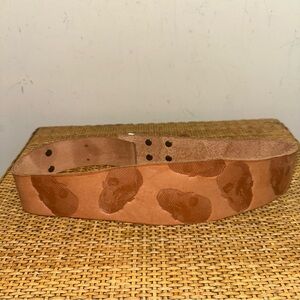 Vintage Double Buckle Tooled Skull Leather Wide Belt Goth Grunge Western Brown